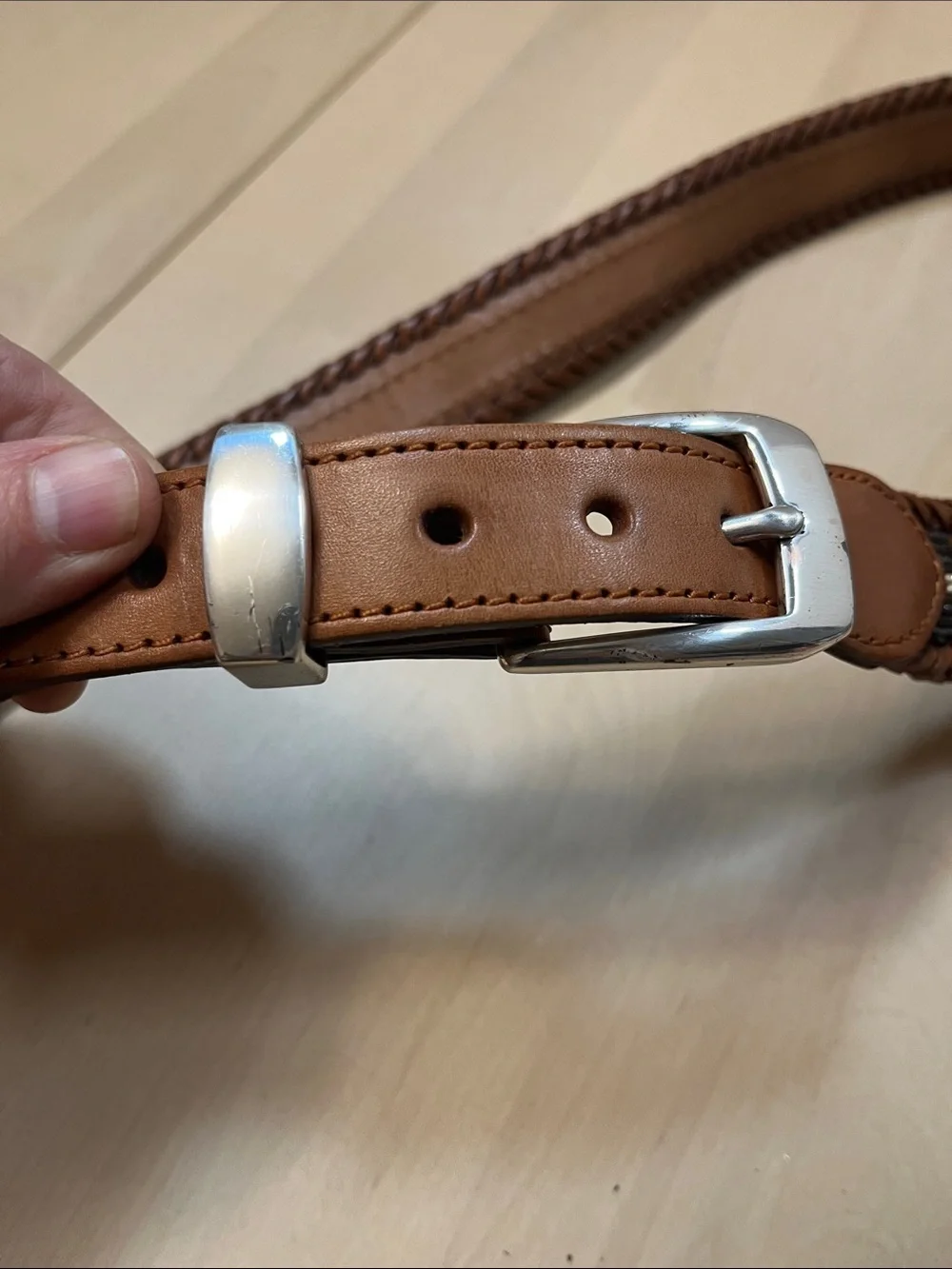 Brown Leather & Decorative Beaded Belt w/ Silver Hardware Men’s Size 38